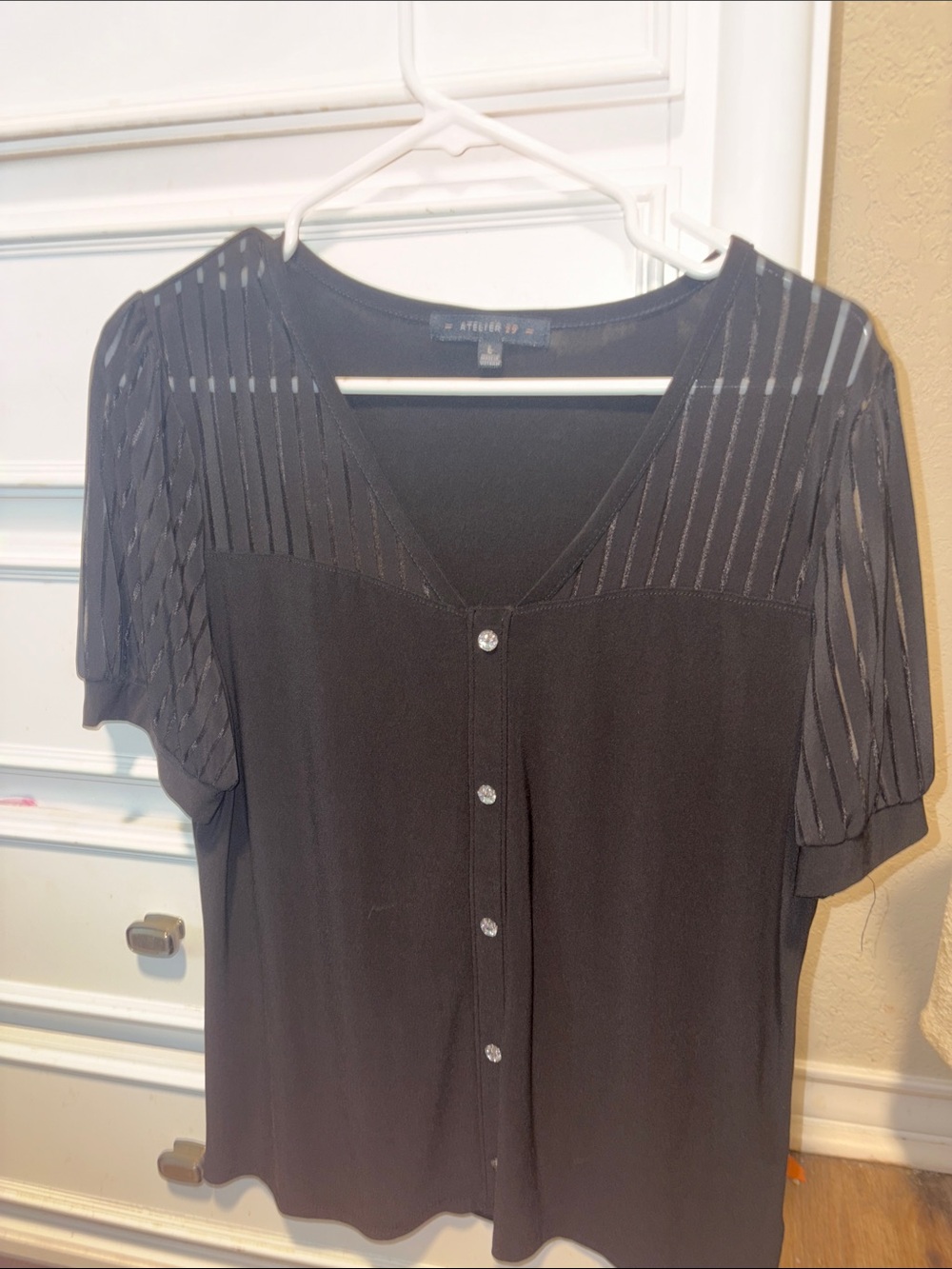 Atelier Sona Black Short-Sleeve Button Front Top